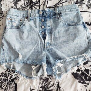 Levi's 501 Original Women's High-Rise Distressed Blue Jean Denim Shorts W-29